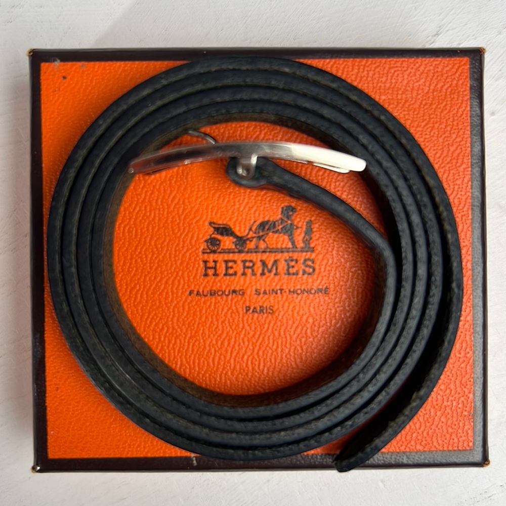 Authentic HERMES Api Black 3 Wrap Bracelet Silver Tone H Logo Leather Unisex